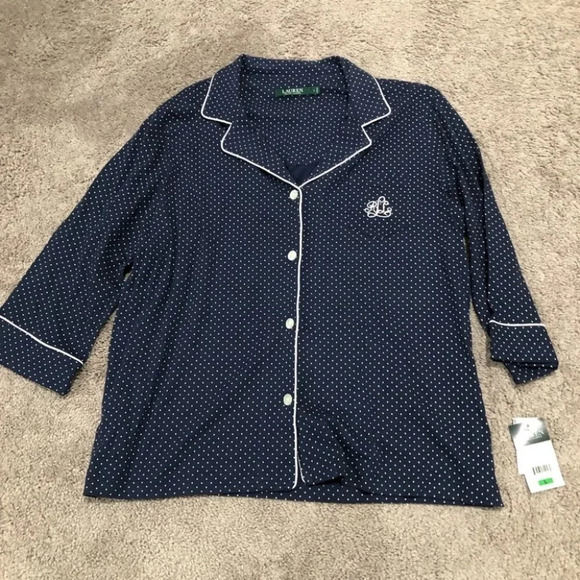 Ralph Lauren Polka Dot Button Down Night Shirt Size Large NWT - Picture 1 of 9